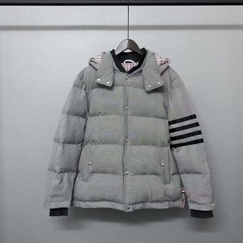 2021 Fashion Brand Clothes Men Hooded Jacket Loose Striped Gary Houndstooth Thick Winter Casual Cotton Coat