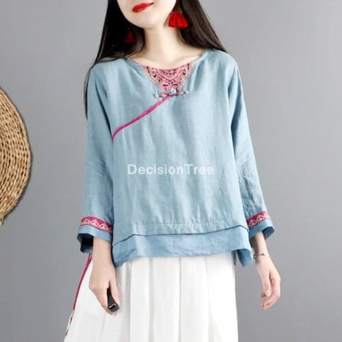 2021 vintage floral print traditional chinese clothing women chinese style hanfu top qipao cheongsam top ethnic tang top blouse