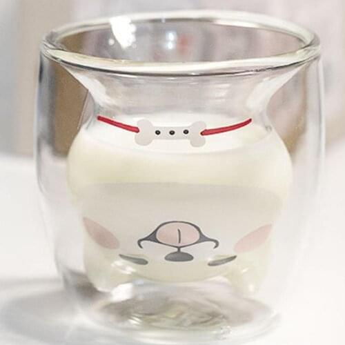 220ml Lovely Dog Clear Double Wall Milk Coffee Tea Juice Glass Cup Container