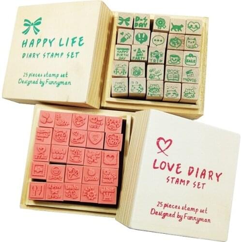 4sets/lot DIY Lovely Diary Pattern Stamp Rubber Wooden Box Cute Writing Scrapbooking Stamp 2 designs for choose wholesale