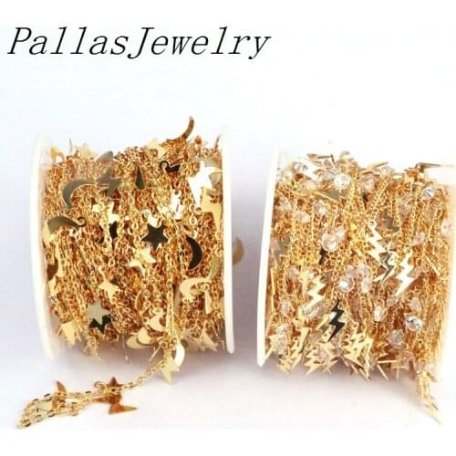 5/10 Meters, New design Fashion lightning shape plating cz rosary chains,hot selling with gold wire coiled rosary chain