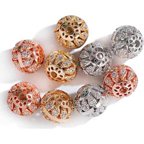 5pcs/Lot Rose Gold Color Luxury Partition Bead Copper Inlaid Zircon Hollow Bead For DIY Beaded Bracelet Necklace 2020 Jewelry