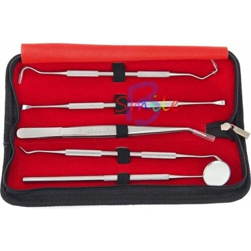 5pc Dental Tool Set Stainless Steel Tooth Scraper Wax Carving Dentist Tool Kit Explorer Probe Picks Mirror Teeth Clean Oral Care