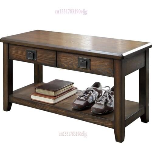 American Country Doorway Shoe Changing Stool Sofa Shoe Cabinet Solid Wood Living Room Cabinet Bench Retro Simple Style
