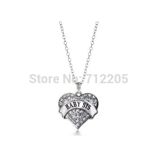 Big hearts BABY SIS crystal heart pendant necklace Family Jewelry Gift