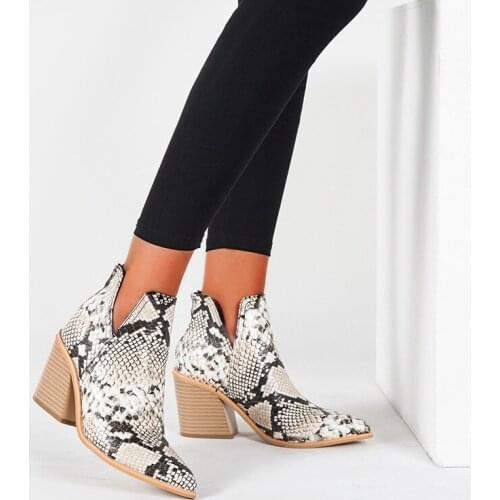 Autumn Winter Ankle Boots Women Boots Leopard Mid Heel Shoes Female Slip-On Casual Black Square Heel Booties Zapatos De Mujer