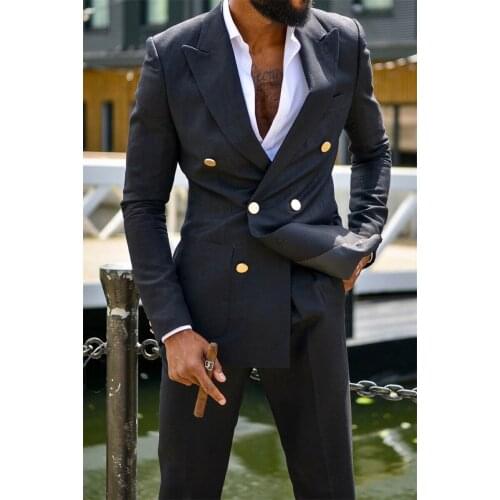 2 Piece Black Groom Tuxedos For Wedding Formal Prom Suit Brown Men Blazer (Jacket+Pants) Double Breasted Custom Made
