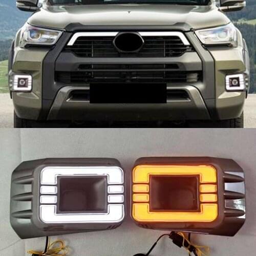 1Pair LED Daytime Running Light Turn Yellow Signal Relay Car 12V LED DRL Day Light For Toyota Hilux Revo 2020 2021