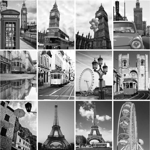 EverShine Diamond Embroidery Street Full Square Drill Diamond Painting Black White Rhinestone Picture Mosaic Landscape Wall Art