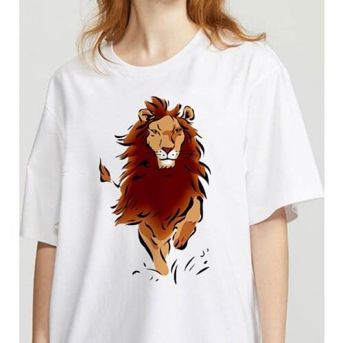 Women Fashion Graphic Tees Cute Lion Printed T-Shirts Women Fashion Aesthetic Tees Funny Vintage Casual Female White Tshirt