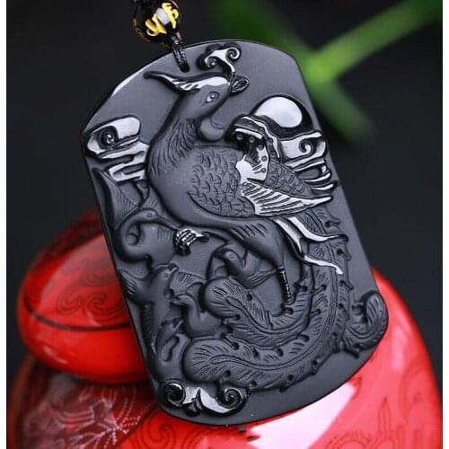 Hot selling natural hand-carve Obsidian Phoenix Suzaku Fengming Jade brand Necklace Pendant fashion jewelry Men Women Luck Gifts