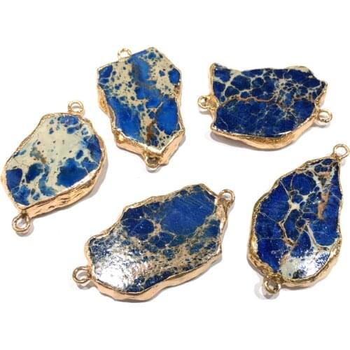 Natural Imperial Stone Pendant irregular shape Double Hole Connector for Jewelry Making DIY Charms Necklace Bracelet Accessories