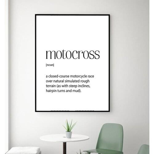 Motocross Definition Dictionary Typography Art Print Black White Minimalist Poster Dirt Bike Decoration Canvas Painting Picture