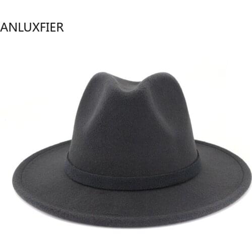 X3002 Classic Jazz Hat New Style Autumn and Winter Woolen Hat Simple Felt Broad-Brimmed Hat Fashion Flat-Brimmed Cap