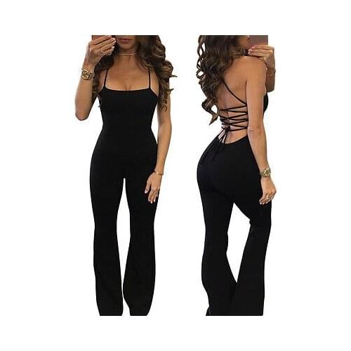 Women Clubwear Jumpsuits Sexy Backless Sleeveless Party Jumpsuit Romper Boot Cut Trousers Pants