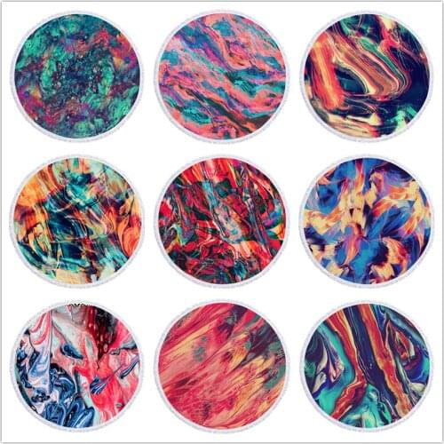 Microfiber Beach Mat Marble Geometric Abstract Pattern Beach Towel Round Watercolor Yoga Towel With Tassel Blanket Cover