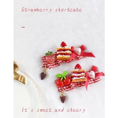 Red Side Clip Hair Clip Double Ponytail Lolita Lo Niang Sweet Strawberry Cake Bow Japanese Style