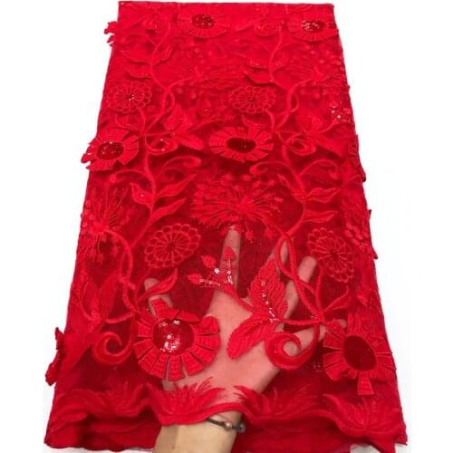 Red Color Sequins Mesh Lace Fabric 2020 New French Embroidery Guipure Tulle Net Fabrics For African Evening Party Dress Sewing