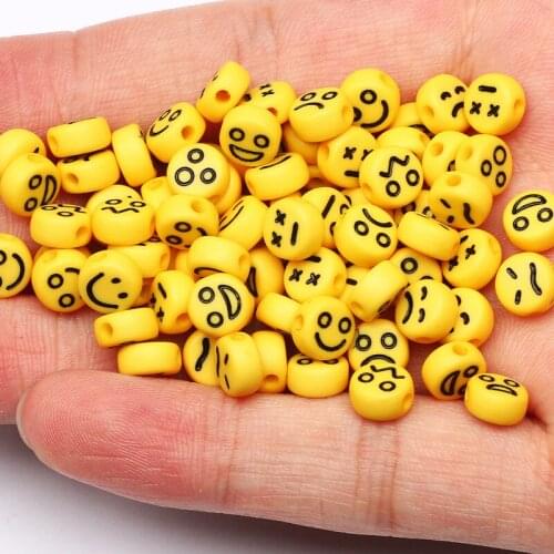 Round Mixed Yellow Mood Pattern Acrylic Beads 4x7mm Loose Spacer Beads For Diy Jewelry Making Charm Jewelry Accessories