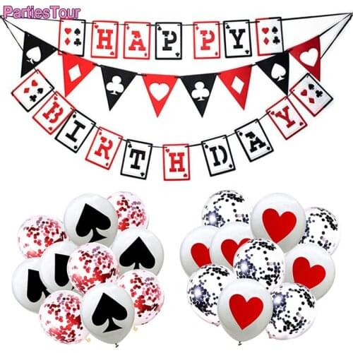 Casino Theme Party Decoration Confetti Latex Balloons Poker Logo Hanging Happy Birthday Banner Pennant Magic Show Party Supplies