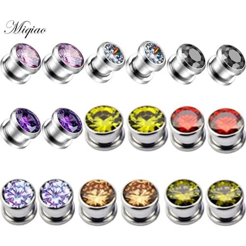 Miqiao 2pcs Explosive New Product Stainless Steel Zircon Threaded Pulley Ear Expander Exquisite Human Body Piercing Jewelry
