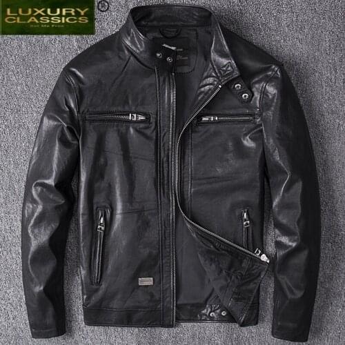 Leather Spring Autumn Genuine Jacket Men Streetweaar 100% Real Sheepskin Coat Man Moto Biker Vintage Leather Jackets 2811