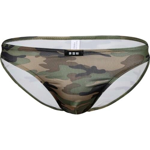 Mens Comfy Breathable Low Rise Elastic Camouflage Briefs Underwear Shorts