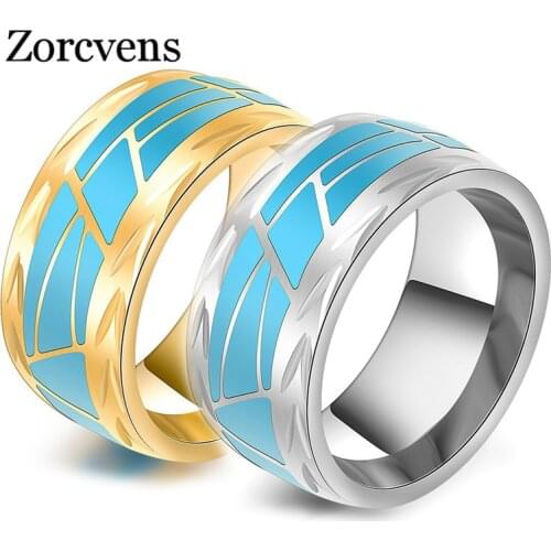 ZORCVENS New Brand Gold Silver Color Stainless Steel Wedding Ring for Men Fashion Minimalist Design Blue Enamel Male Rings