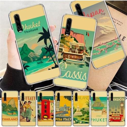Vintage Art Painting New York London Italy TAHIT Soft Cover Phone Case For Huawei P30 P20 P10 P40 Mate 30 20 10 Pro Lite P Smart