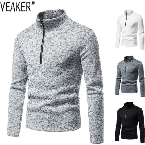 2021 New Mens Solid Color Turtleneck Sweatshirts Tops Autumn Winter Slim Fit Long Sleeve Zipper Fleece Sweatshirt S-2XL