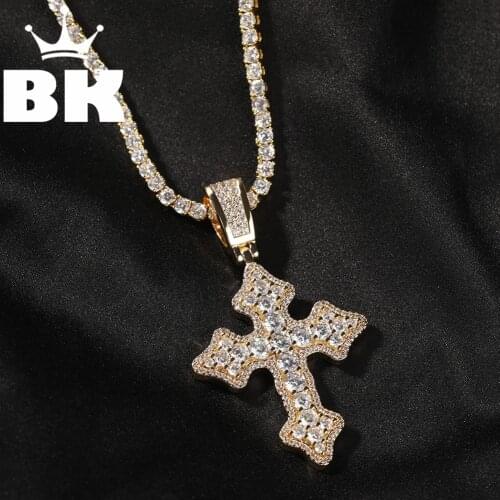 THE BLING KING Zircon CrossPendant Necklace Hip Hop Full Iced Out Cubic Zirconia gold plated CZ Stone