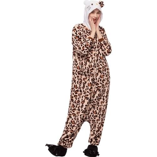 Leopard Pyjamas Women Pijamas Cat Adult Pajama Sets Winter Sleepwear One Piece Night Suit Night Wear