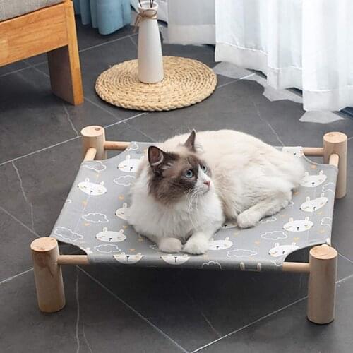 Elevated Cat Bed House Cat Hammocks Comfortable Kitten Puppy Cushion Mat Wood Canvas Cat Lounge Bed Summer Pet Sleeping Supplies