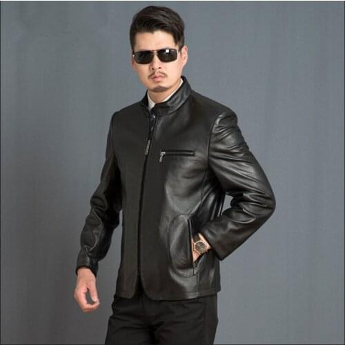 Casual Black Real Jacket Mens Sheepskin Coat Spring Autumn Genuine Leather Jackets Parka Veste Cuir Homme FYY590