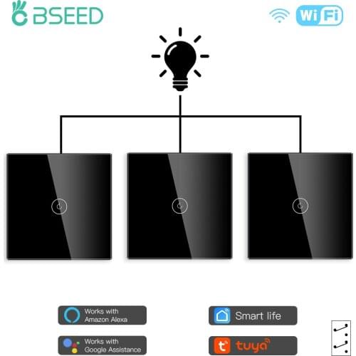 BSEED Light Switch Touch Wifi Wall Sensor Switches 1Gang 1/2/3Way Smart Switch Wireless Control By Smart Life App EU Standard