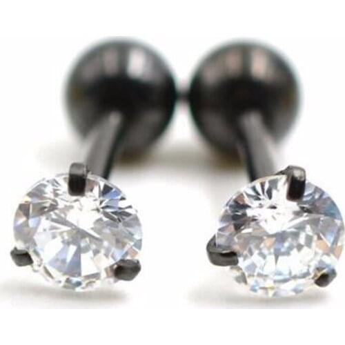 2Piece 16G 1.2x6x3mm Clear Round Cubic Zirconia Prong Tragus Ear Piercing Jewelry Shiny Zircon Stainless Steel Earrings Women
