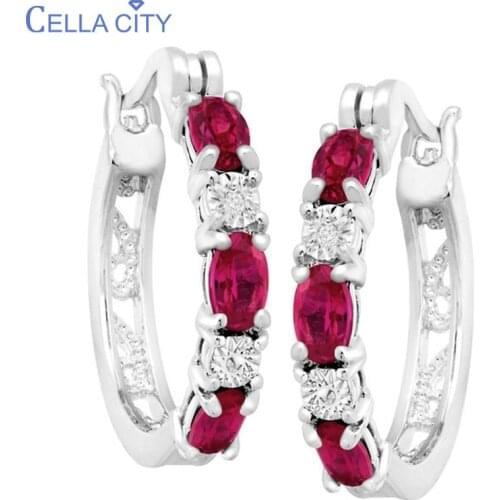 Cellacity Delicate Round Silver 925 Jewelry Gemstones Earrings for Women Oval shaped Ruby Ear drops Dating Female Gift Wholesale