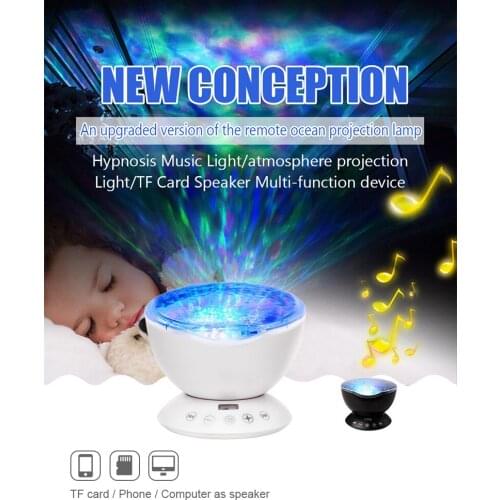 LED Ocean Wave Projector Starry Sky Aurora rechargeable Night Light remote Novelty rotate USB TF Illusion For Baby bedside lamps