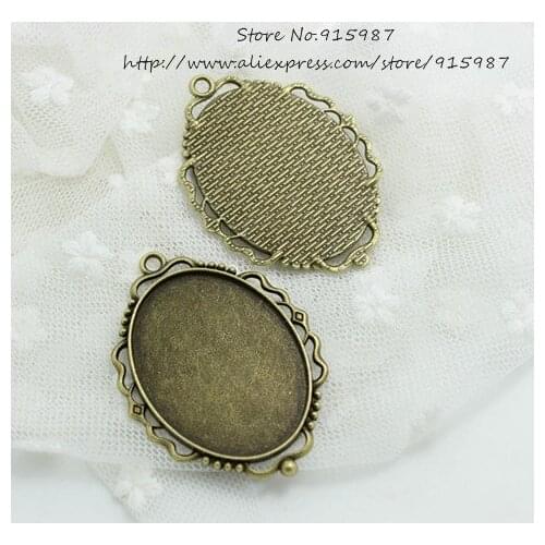 Sweet Bell 10pcs Antique bronze Metal Filigree Lace 40*54mm (Fit 30*40mm Dia) Oval Cabochon Pendant Settings Blank Charms 6D1052