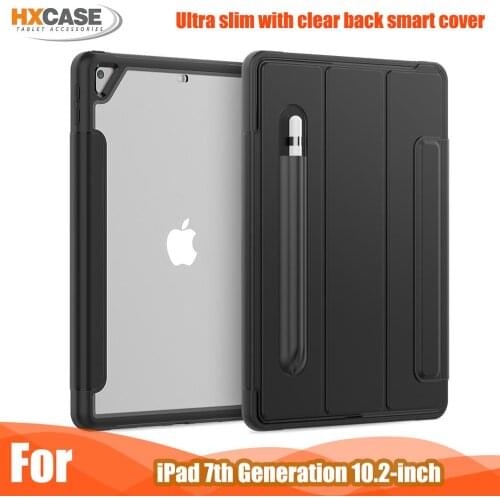 Newest transparent back cover case for ipad 7th generation case leather smart cover for ipad 8th generation 10.2 case