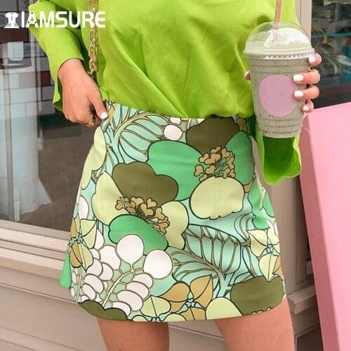 IAMSURE High Street Floral Mini Skirts Sexy Slim Straaight High-Waisted Skirt Women 2021 Fashion Casual Y2K Aesthetic Holiday
