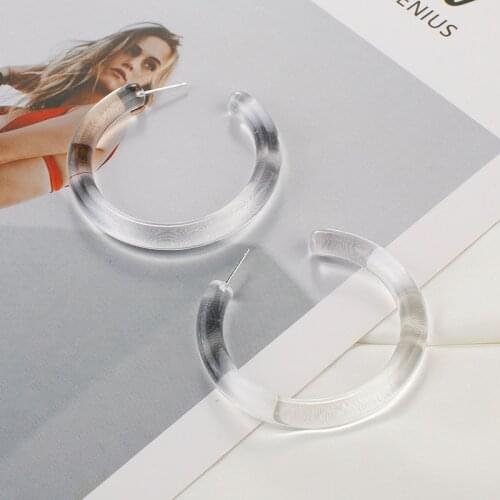 Lifefontier Korea Simple Big C-type Resin Earrings for Women Transparent Geometric Minimalism Drop Earrings Fashion Jewelry Gift