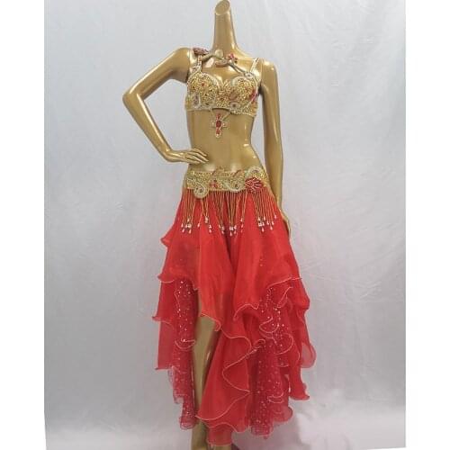 Top quality New women belly dance costume set showgirl Stage Performance belly dancing clothes bellydance bra&belt&skirt suit