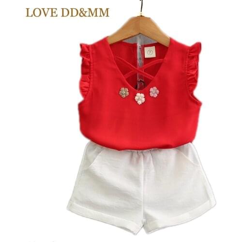 LOVE DD&MM Girls Clothing Sets 2021 Summer New Girls Fashion Chiffon Sleeveless T-shirt + Shorts Suit