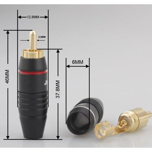 10 pcs VR004G RCA Plug Audio Cable Connector 24K Gold plated