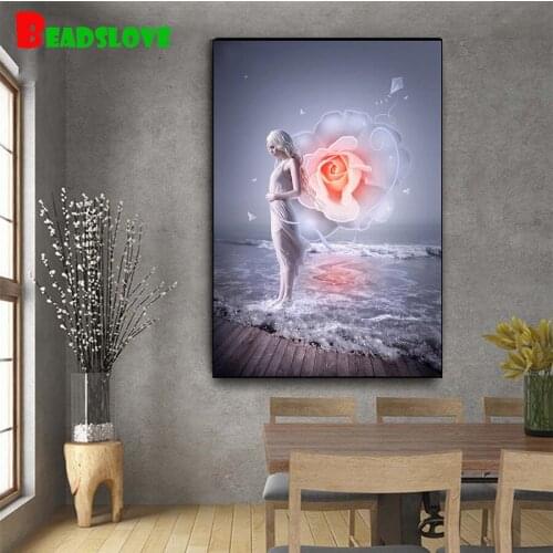 Diamond Embroidery Fairy, sea, roses 5D Cross Stitch Diamond Painting Rhinestone Full Square round stone Diamond Mosaic B46