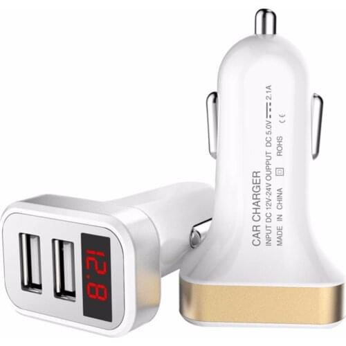 Fast Charging 2.1A Dual USB Car Charger for Moblie Phones Voltage Meter Monitor Adapter for Smartphones LED Voltage Amps Display