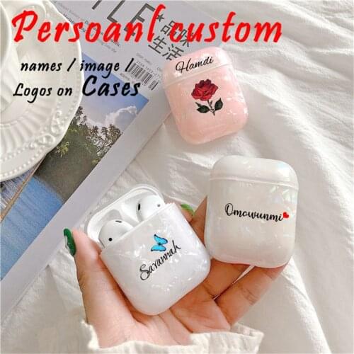 Luxury Marble Case Custom Name text Logo picture for AirPod case with Keychain Personal design Soft Silicon Pearly-Luster Cover