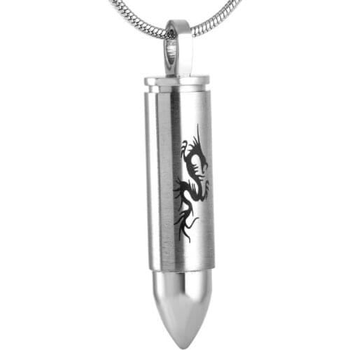 IJD9114 Wholesale/Retail Stainless Steel Bullet Memorial Urn Pendant With Dragon Keepsake Ash Holder Cremation Jewelry For Men