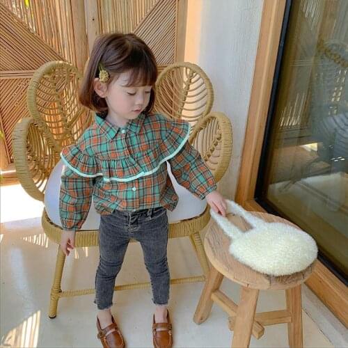 Girls' Plaid Shirt 2021 Spring Autumn New Korean Style Childrens Tee Shirt Baby Girl Long-sleeved Shirt Toddler Casual Blouse